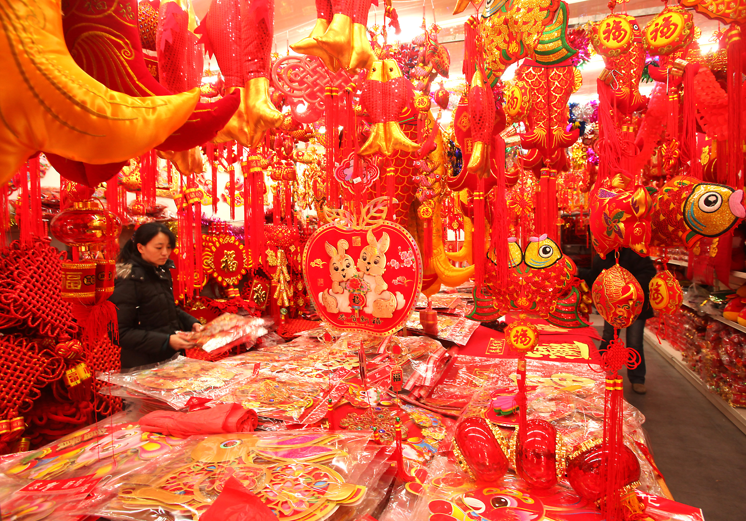 Chinese shop are newly decked out with traditional Chinese Lunar New Year merchandise in Beijing