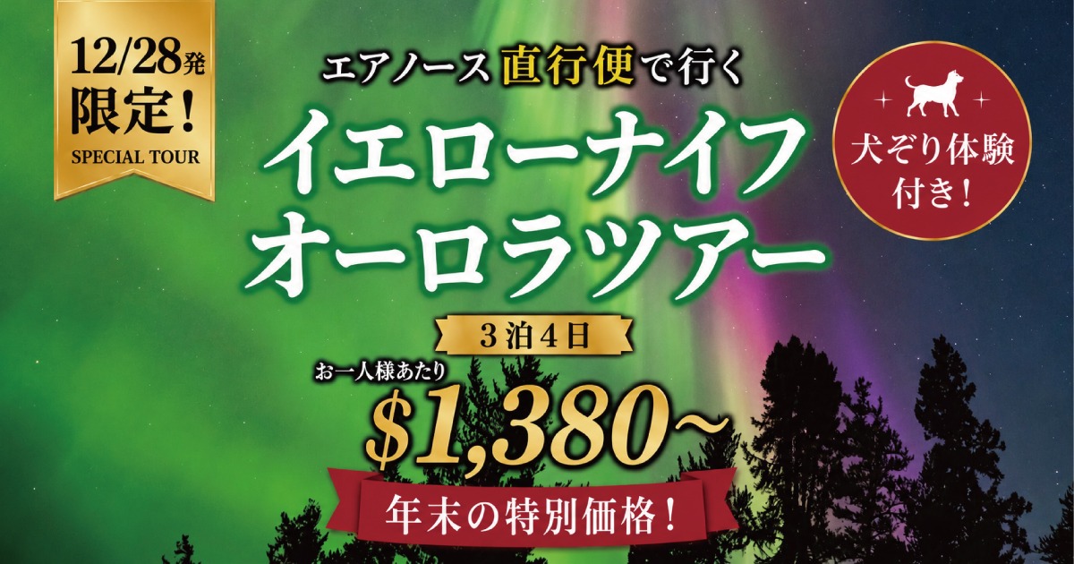 【最安$1,380～】12/28発限定！エアノース直行便で行く3泊4日イエローナイフ・オーロラツアー