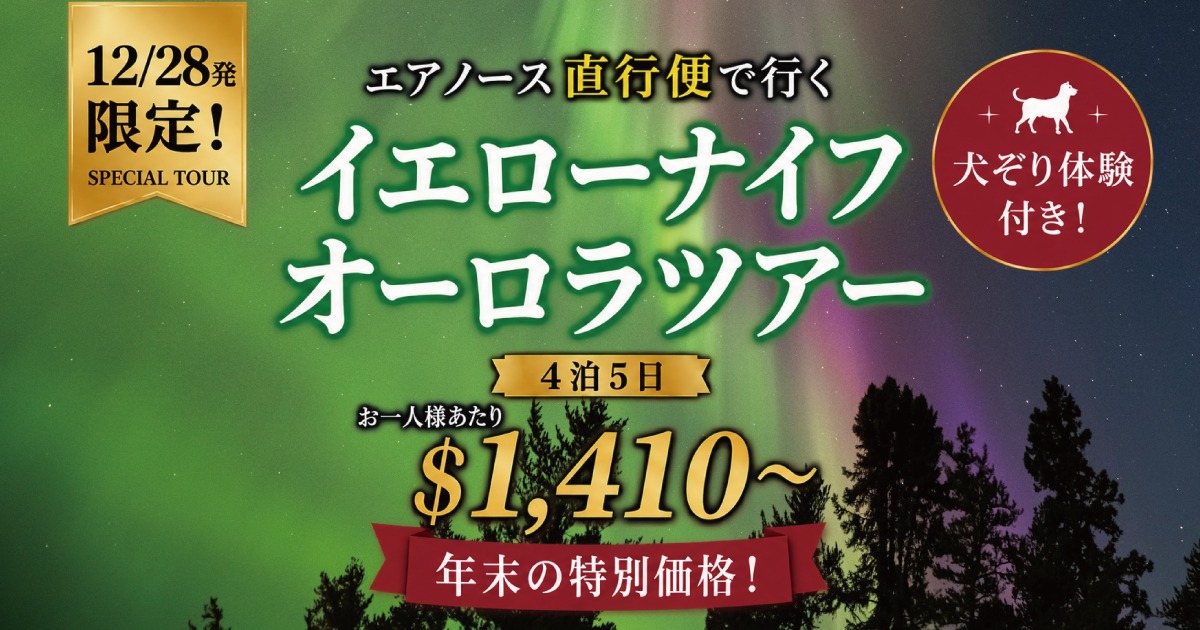 【最安$1,410～】12/28発限定！エアノース直行便で行く4泊5日イエローナイフ・オーロラツアー